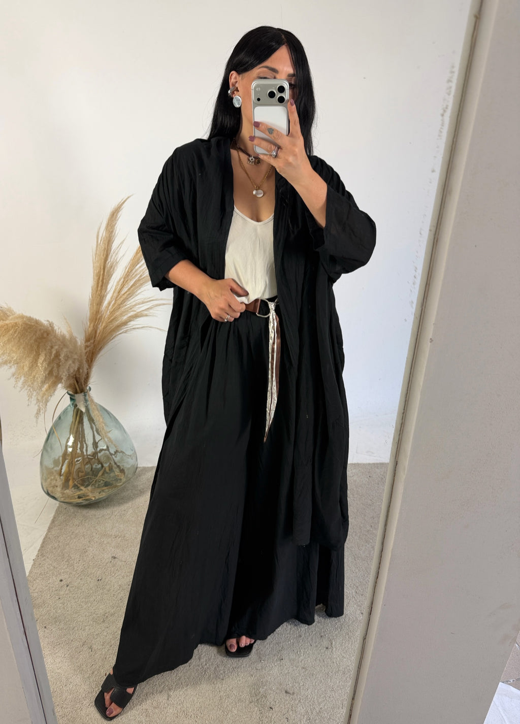 Maxi Cardigan Kimono Mussola Nero