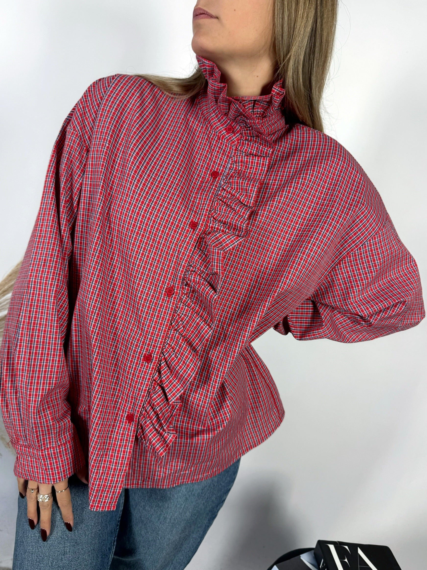 Camicia Ruches Tartan Rosso