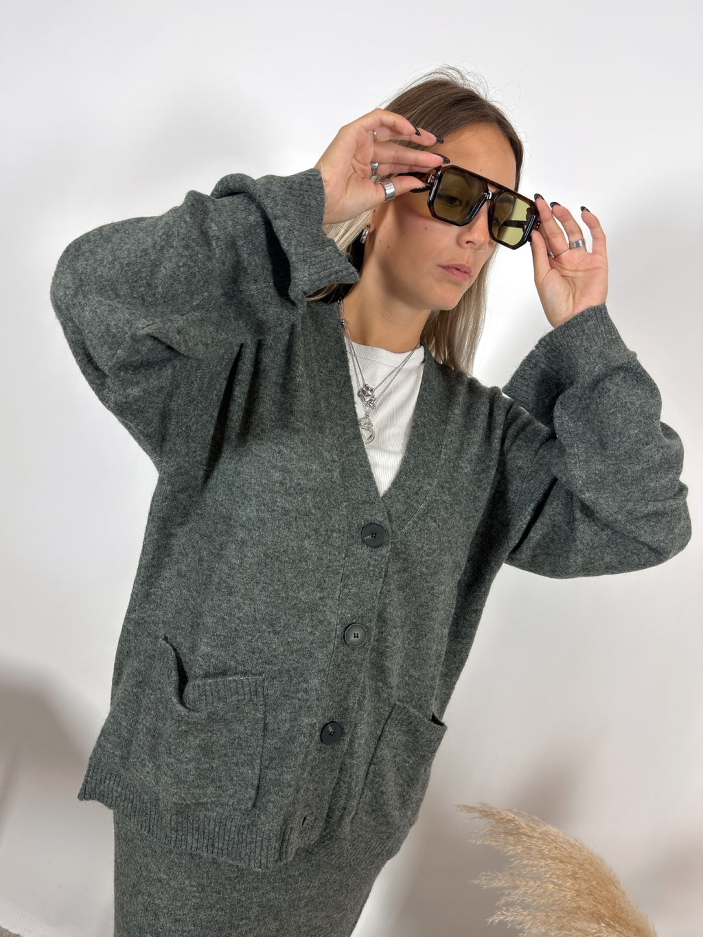 Cardigan Over Maglia Grigio Glamorous