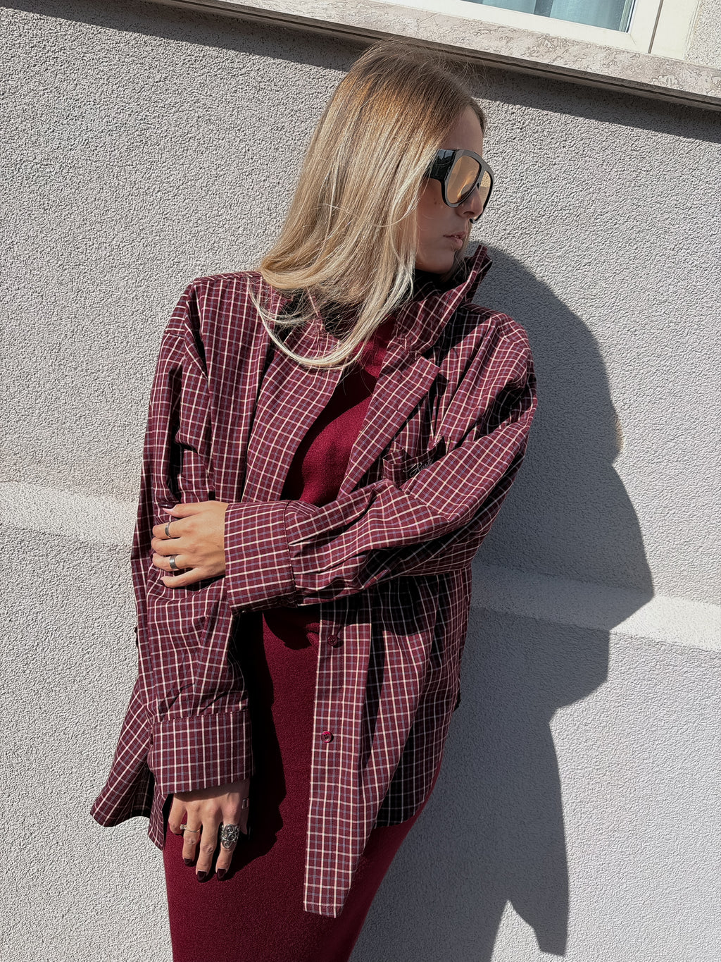 Camicia Check Cappuccio Kostumn1 Borgogna