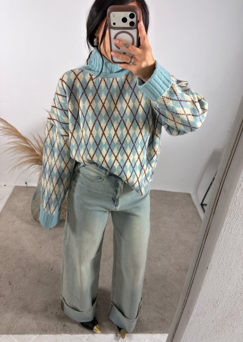 Maglione Dolcevita Rombi Polvere/Giallo Burro/Ribes 24Colours