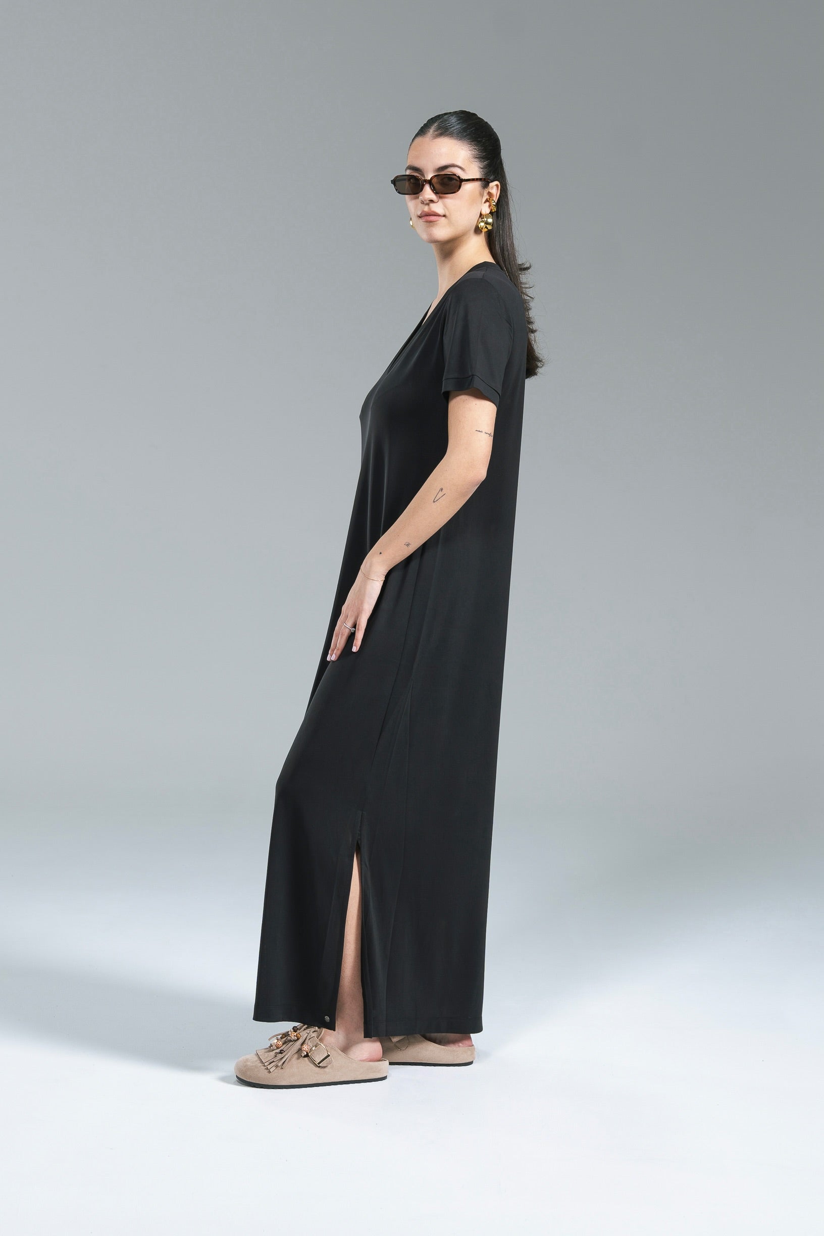 Maxi Abito Lyocell Fluido Surkana Nero