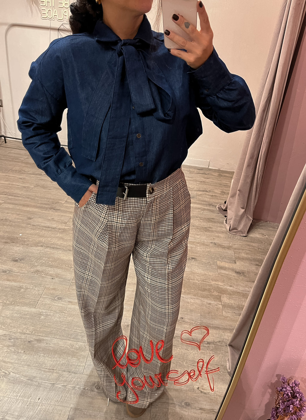 Pantalone Scacchi con Paillettes +Cinta Pelle