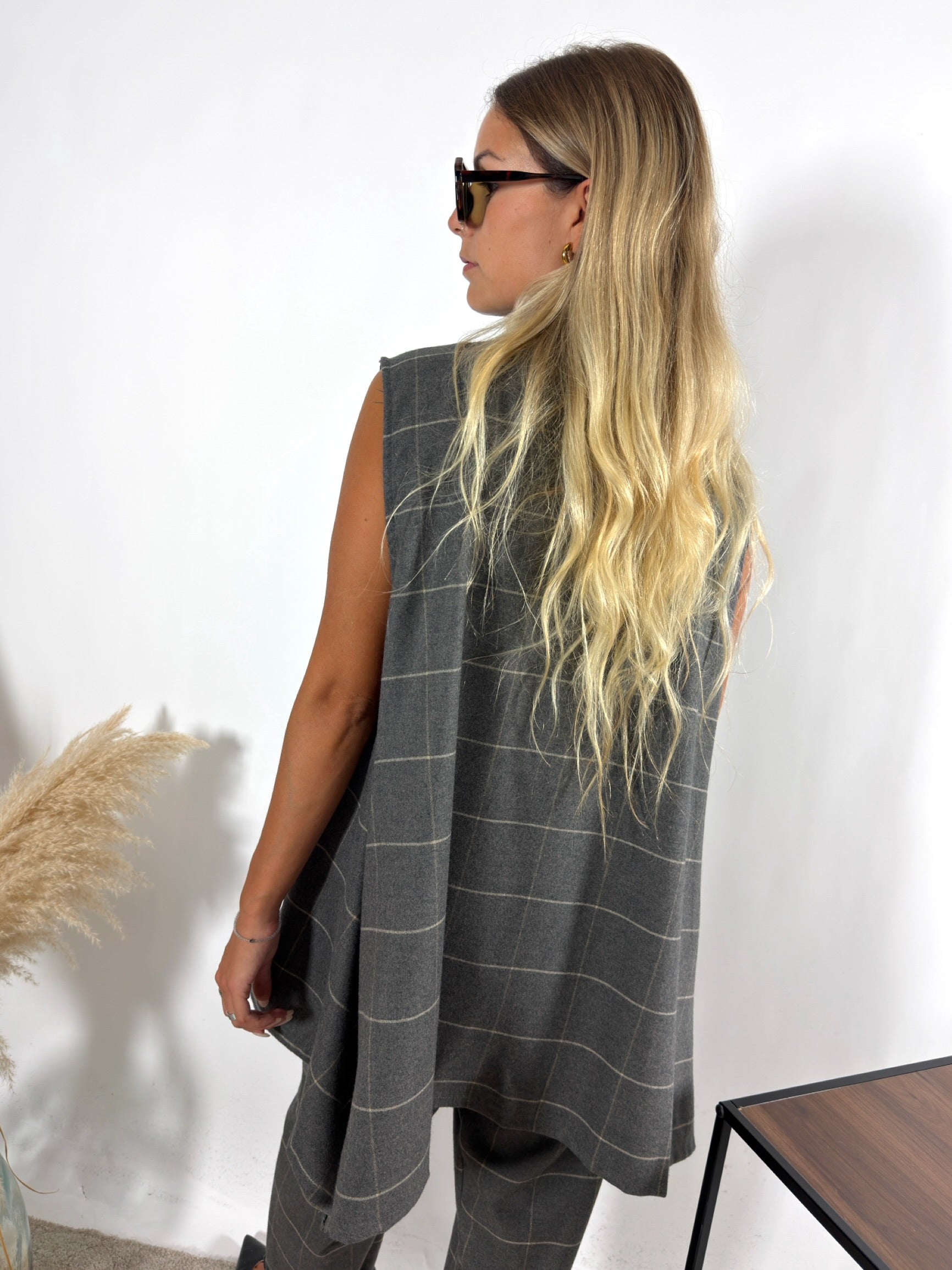 Maxi Gilet Check Grigio Miranda