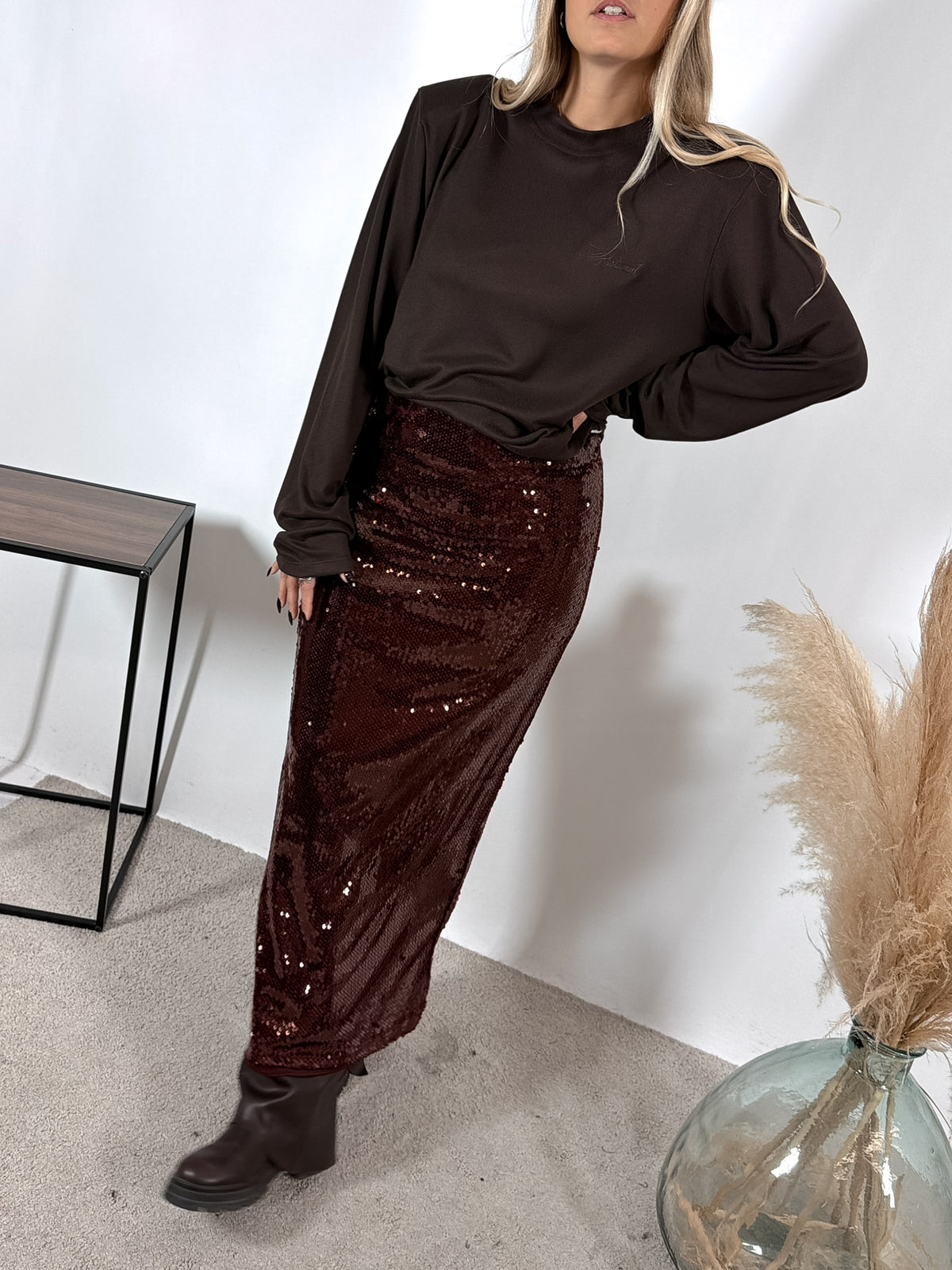Gonna Tubo Paillettes Borgogna Kostumn1
