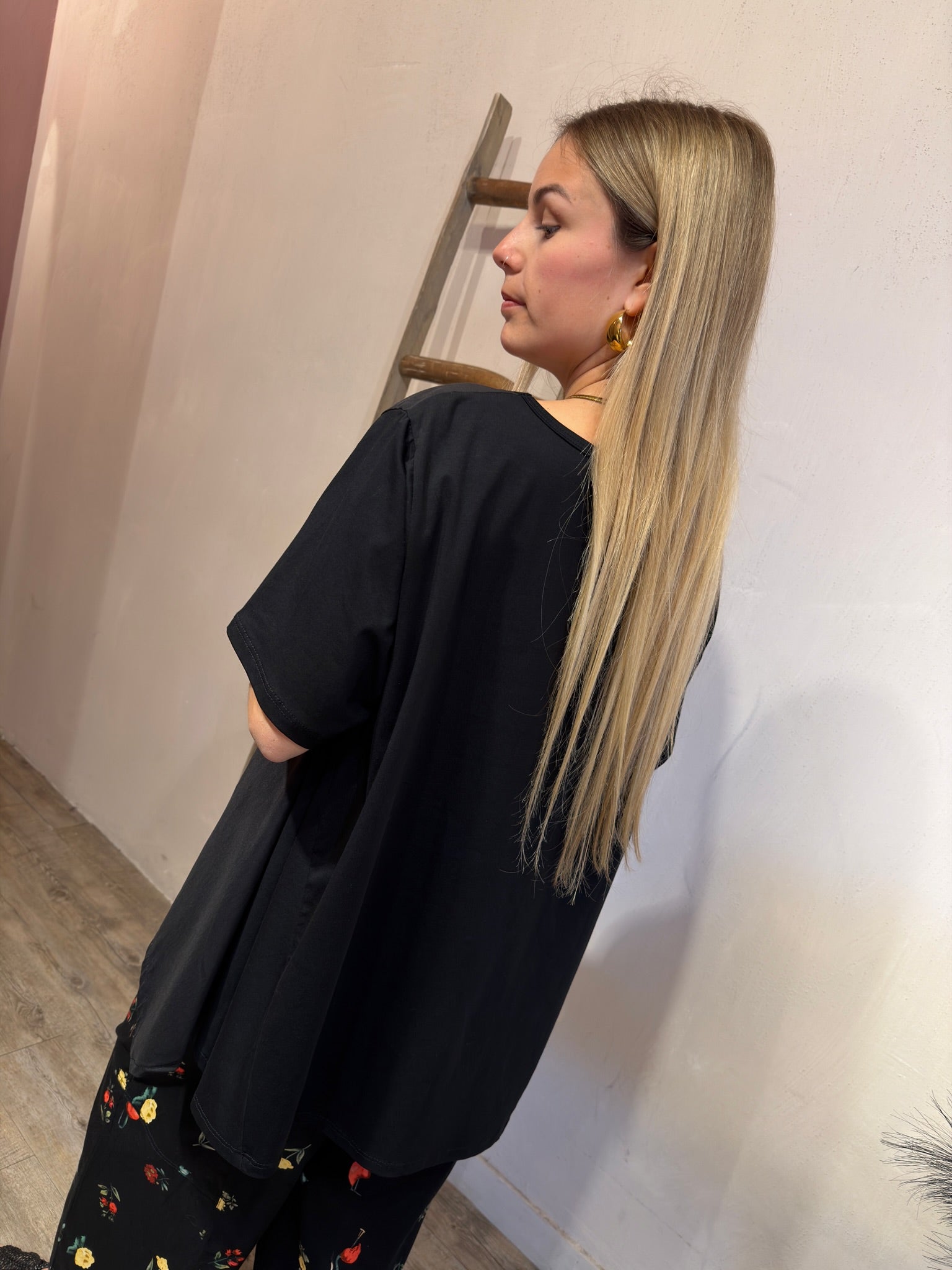 T-shirt Miranda Combinata Bottoni Nero