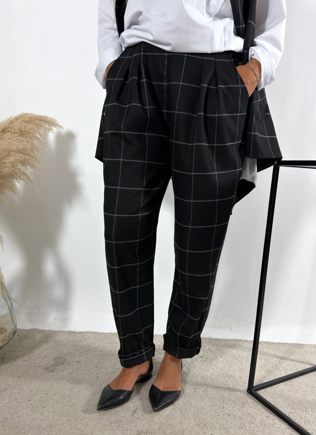 Pantalone Check Nero Miranda