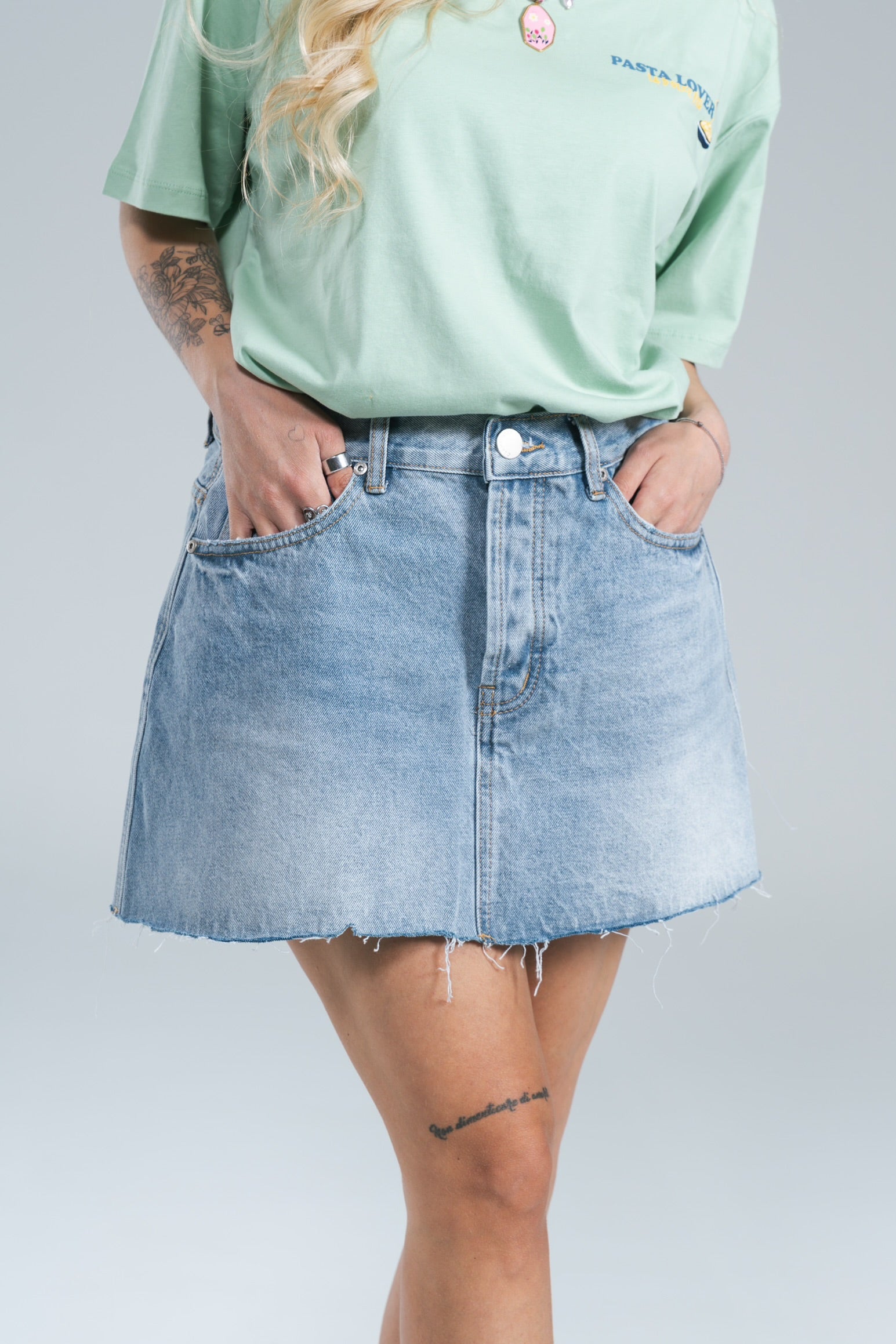 Mini Gonna Trapezio Jeans Chiaro Glamorous