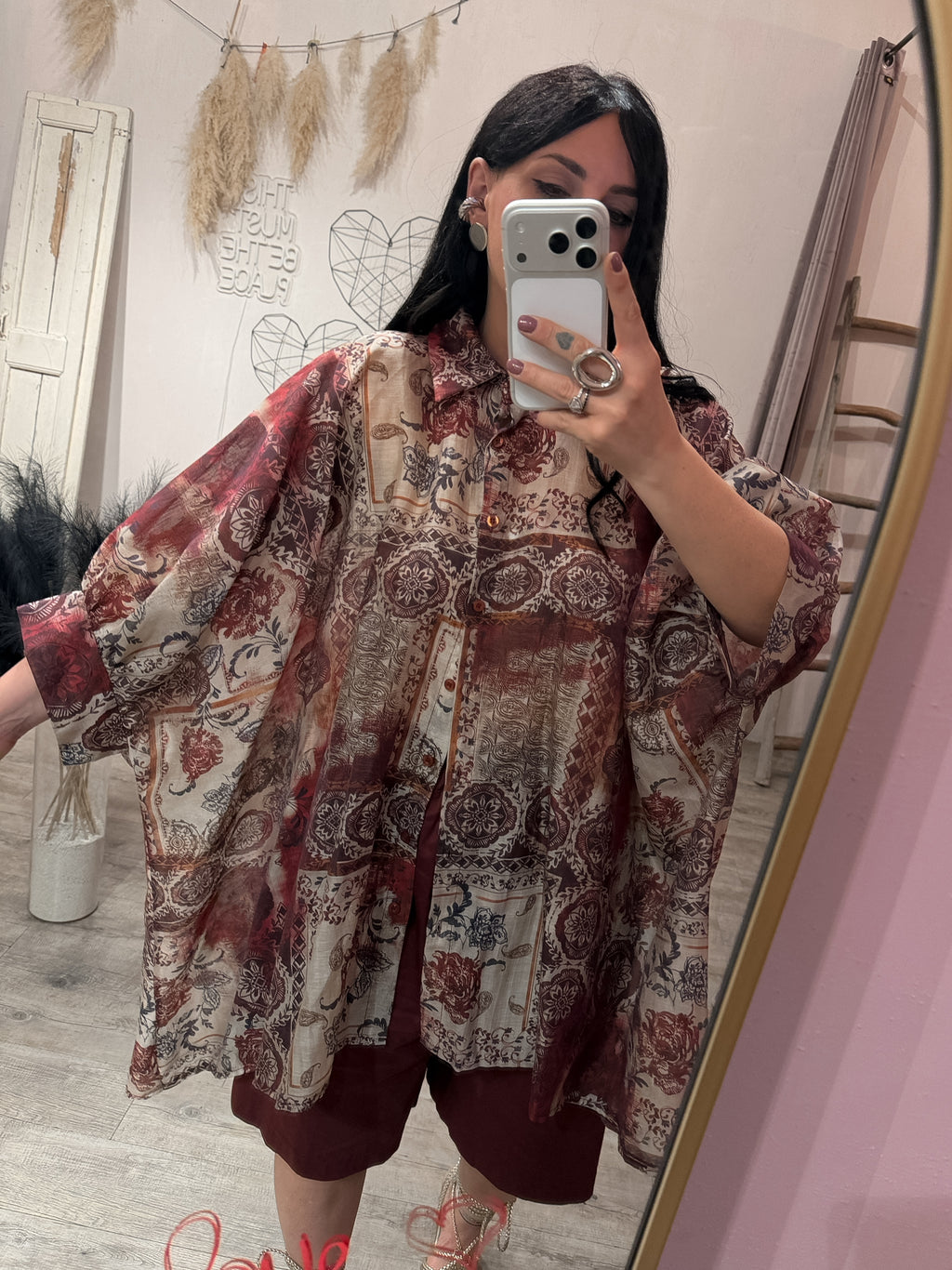 Maxi Camicia Fantasia Cashmere Ribes/Sabbia/Moro