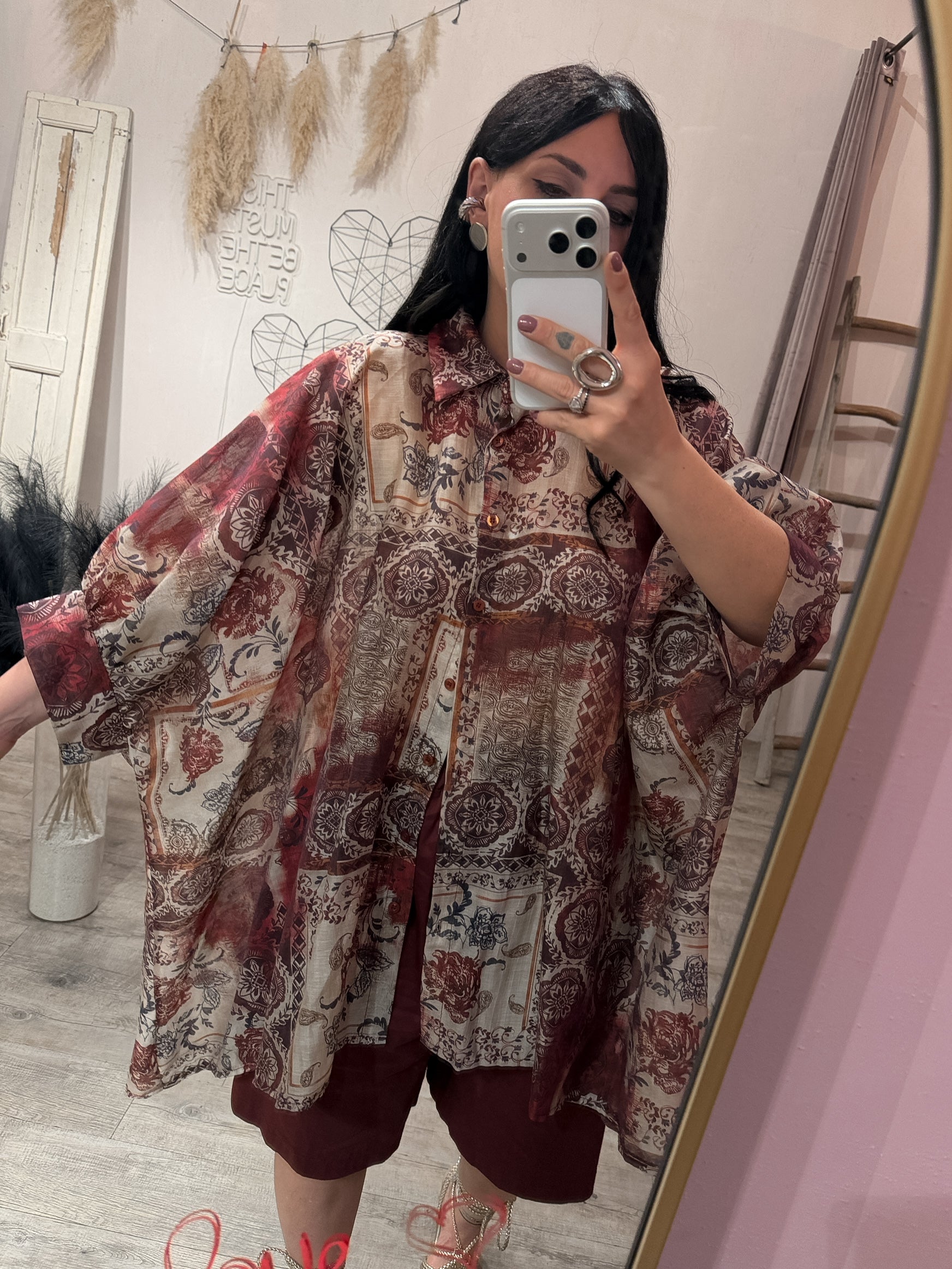 Maxi Camicia Fantasia Cashmere Ribes/Sabbia/Moro