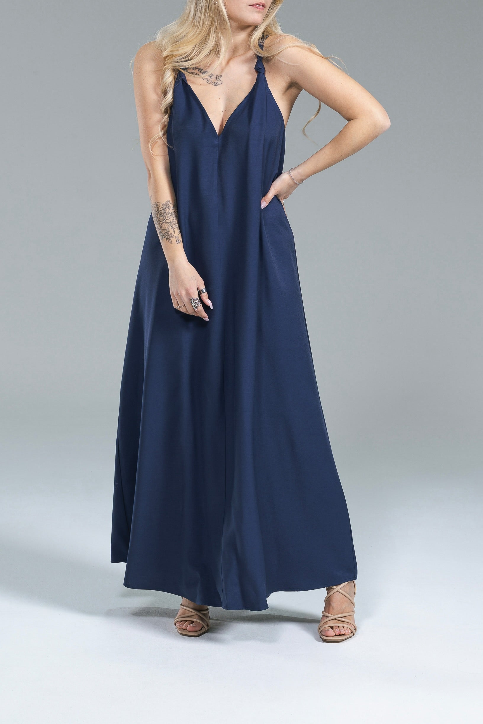 Maxi Abito Trapezio Nodo Blu Navy Wild Pony