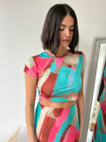T-shirt Crop Spandex Tie Dye Kostumn1 Turchese