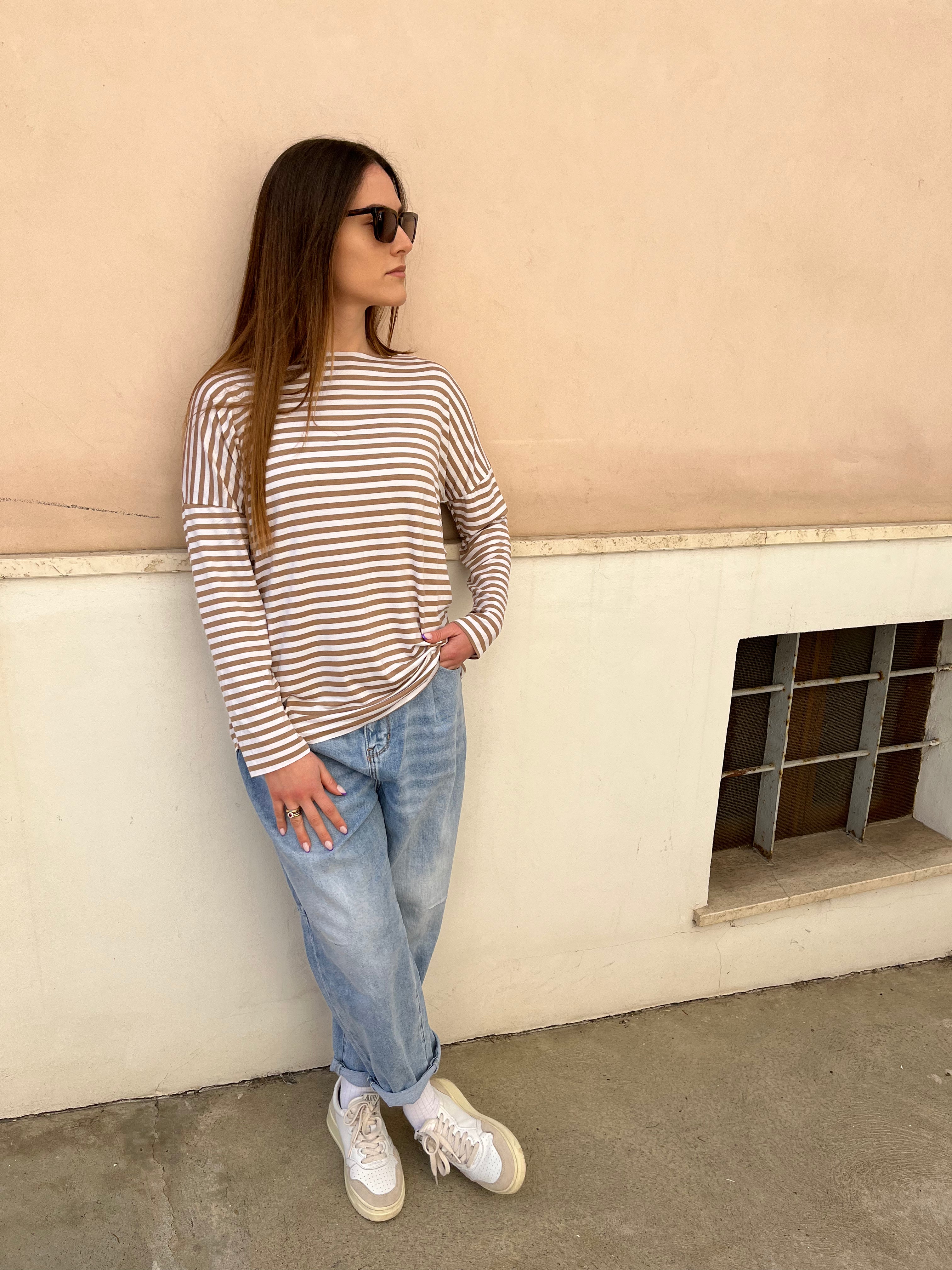 T-Shirt Righetta Beige/Bianco