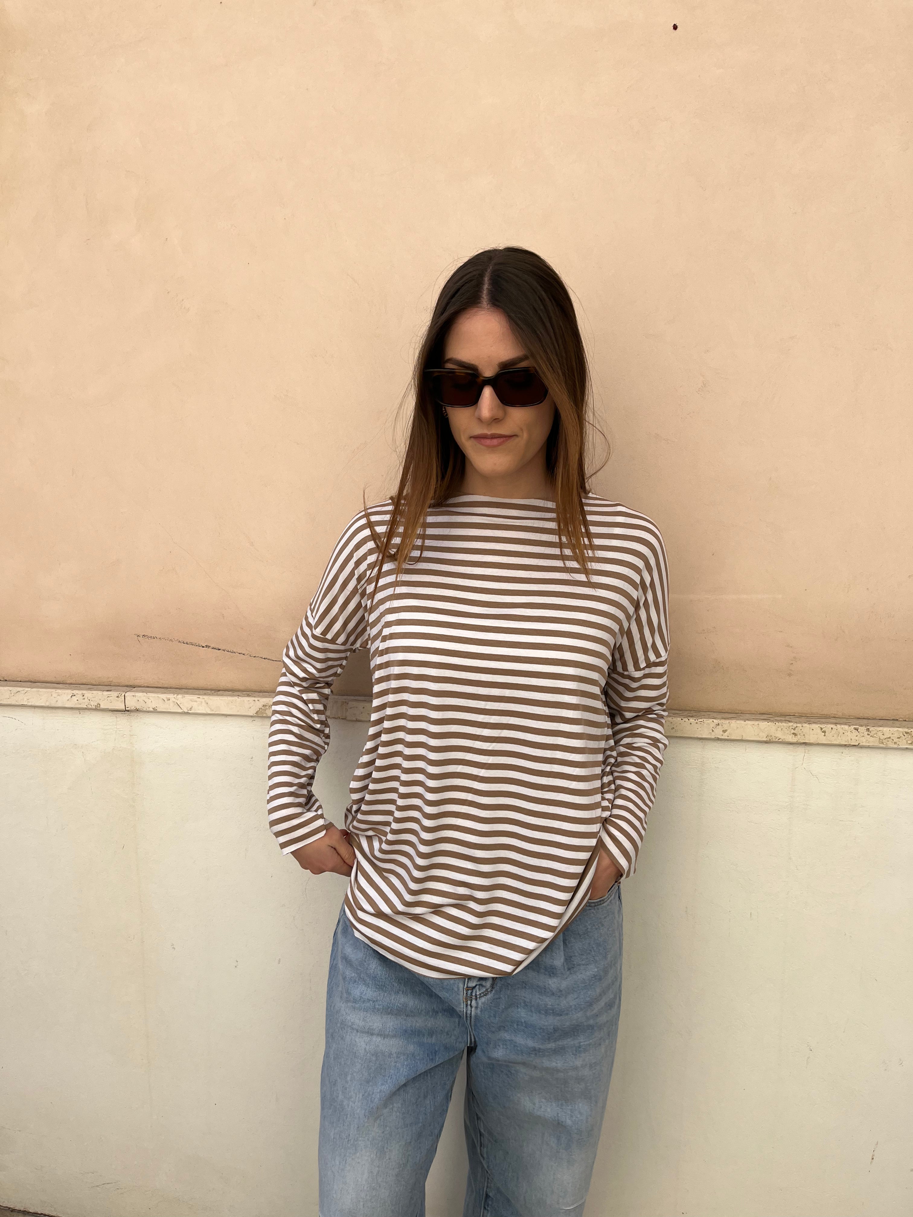 T-Shirt Righetta Beige/Bianco