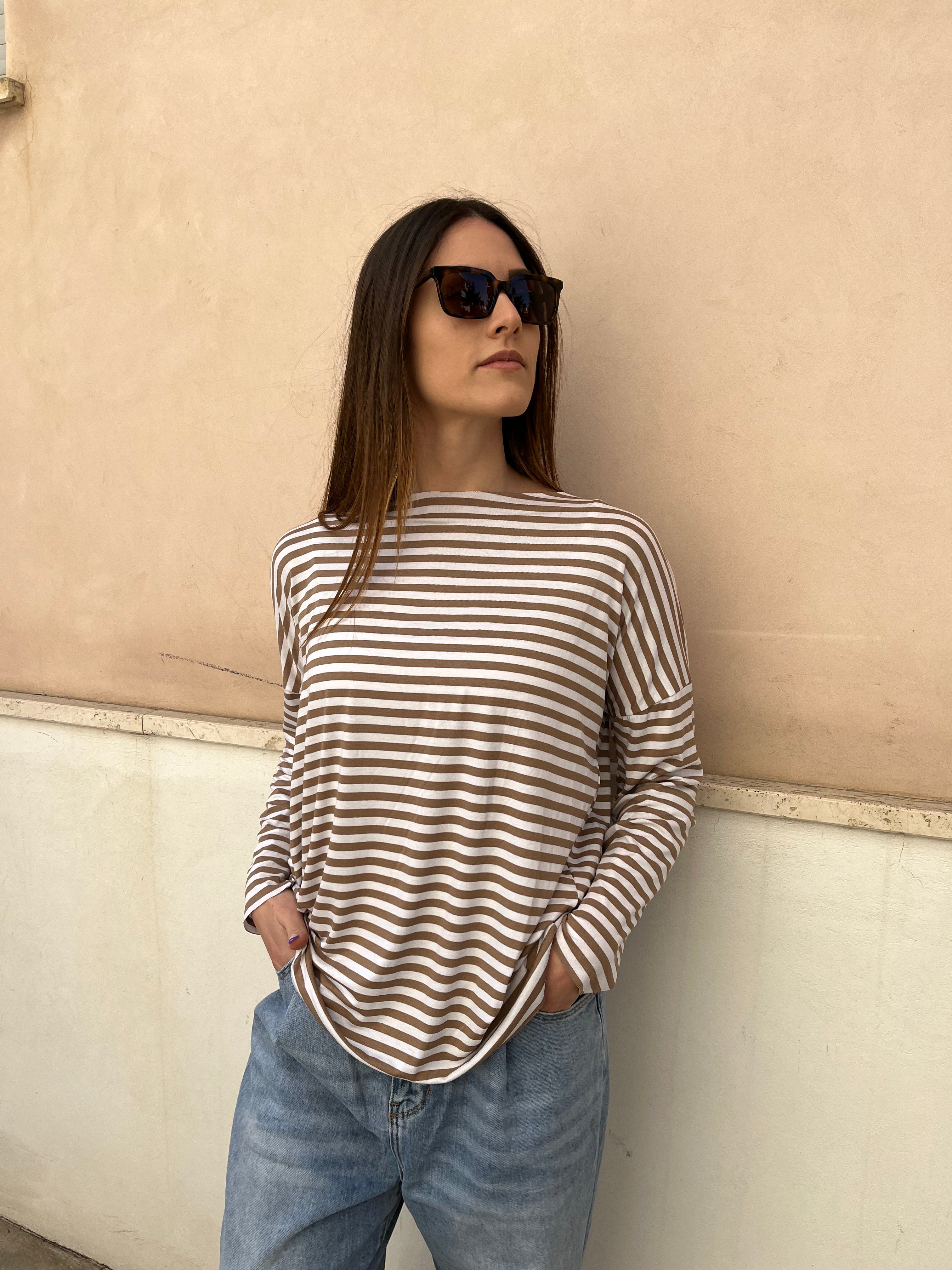 T-Shirt Righetta Beige/Bianco