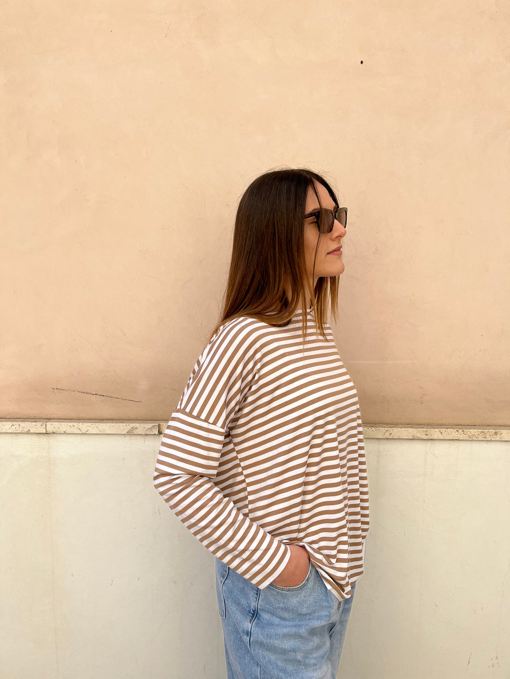 T-Shirt Righetta Beige/Bianco